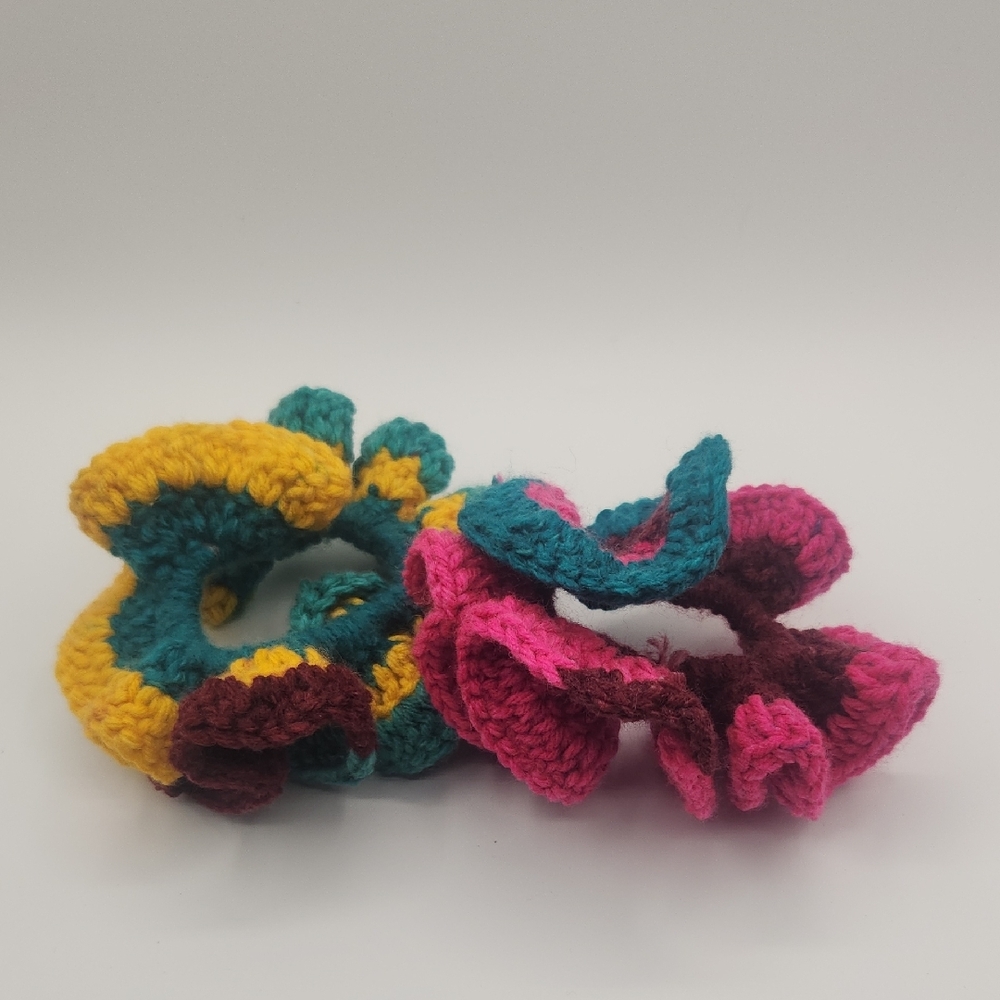 Handmade Medium Sized Colorful Crochet Hair Scrunchies x2